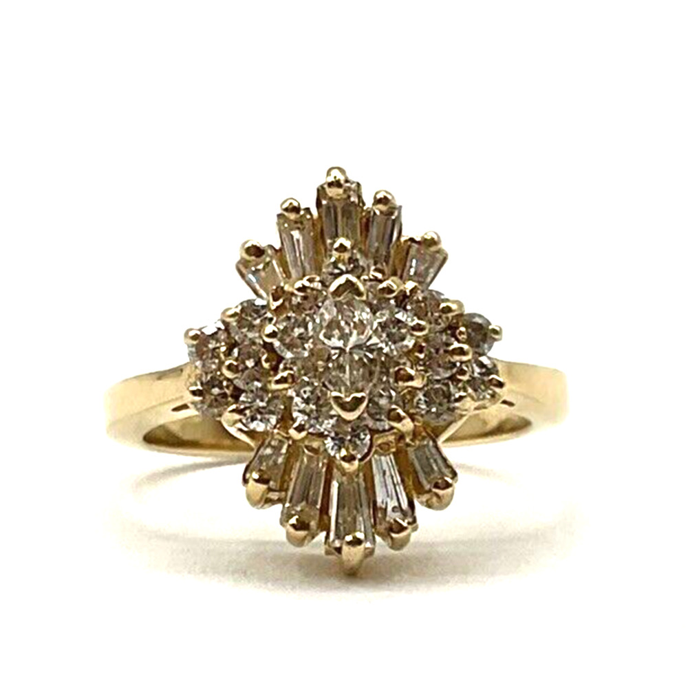 Vintage Estate 14k Yellow Gold Round Cut Diamond Ring Cluster Design .80CT/4.7g